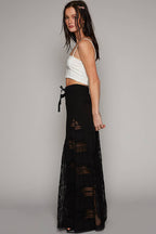 Lace Contrast Wide Leg Pants