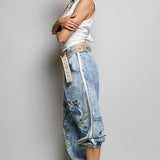 Vintage Floral Artisan Embroidered Twill Jogger Pants