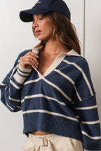 Marina Navy Blue V-Neck Pullover
