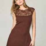 LACE TRIM DETDRESSAIL RIB KNIT