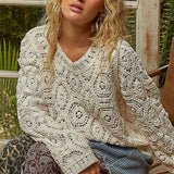 Round Neck Open Knitted Crochet Sweater
