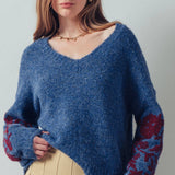 Romantic Floral Embroidered V-Neck Sweater