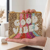 Seed Beaded Good Vibes Coin Purse