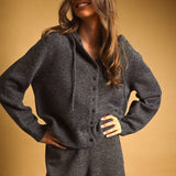 J7311ST   BUTTON FRONT SWEATER JACKET WITH HOOD