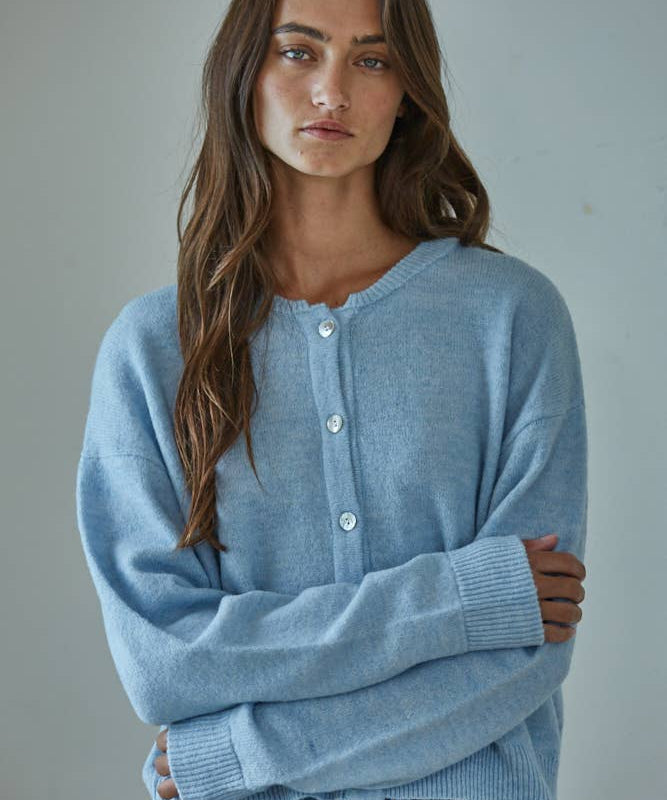 W2536 | Knit Polyester Acrylic Sweater Crew Neck Cardigan
