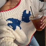 Ocean Fish Graphic Contrast Trim Crew Sweater