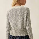 Marled Knit Button-Front V-Neck Raglan-Sleeve Cardigan