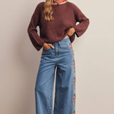 Floral Embroidered Wide Leg Jeans FP0026