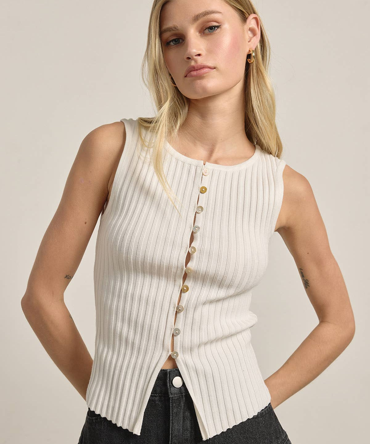 Slim Knit Sleeveless Button Top - RTK1016