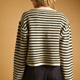 J7562   STRIPED BUTTON FRONT SWEATER CARDIGAN