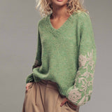 Romantic Floral Embroidered V-Neck Sweater