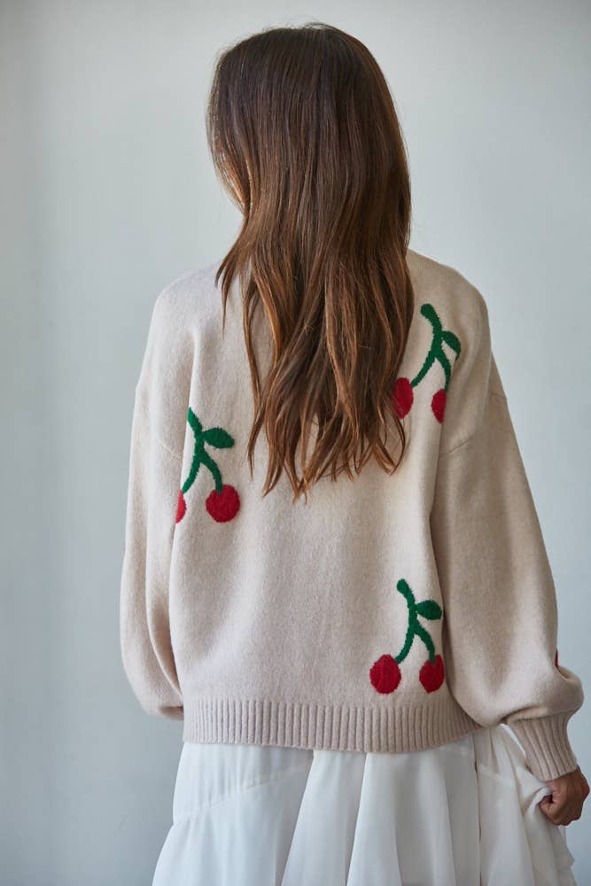Cherry Detail Mock Neck Sweater