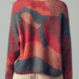 Abstract Pattern Boxy Fuzzy Knit Sweater