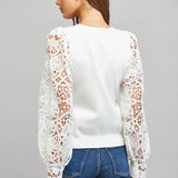 CONTRAST FLORAL LACE PUFF SLV CREW NECKLINE SWEATER FW11191