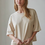 L8688 | Knit Cotton Crew Neck Drop Shoulder Short Sleeve Top