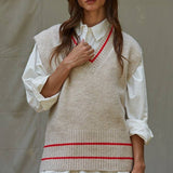 Knit Sweater Vest Top With Printed Striped Detail