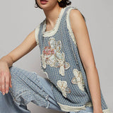 Sleeveless Denim Flower Patch Top