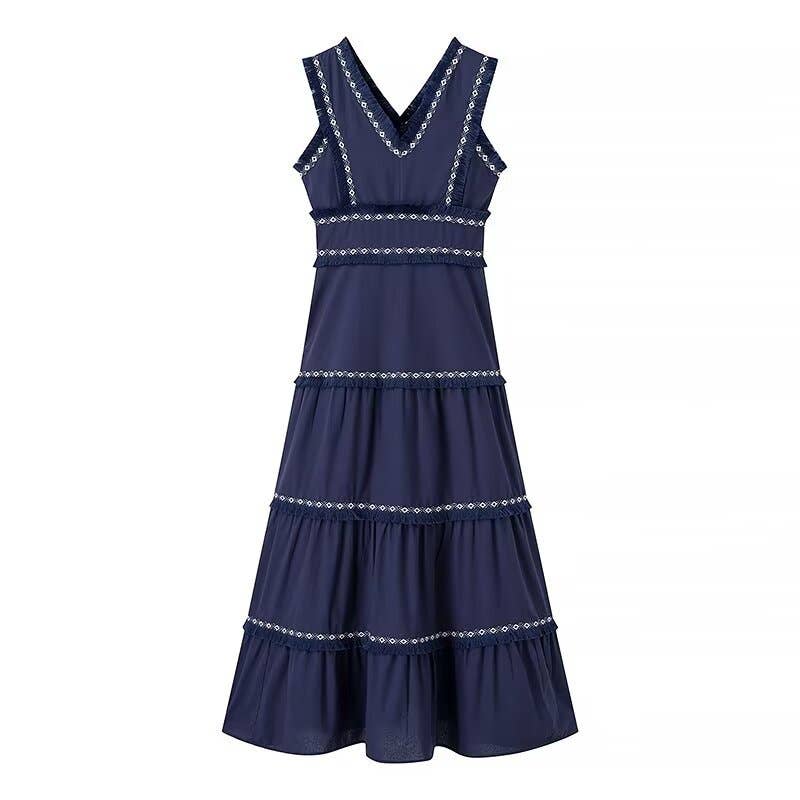V-Neck Tassel Panels Maxi Dress