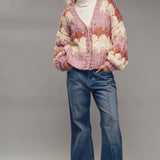 Chevron Chunky Knit Cardigan – Balloon Sleeves, Cropped Fit