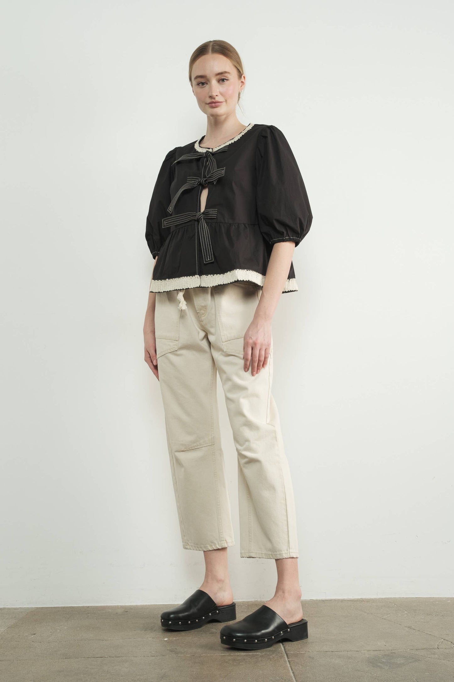 Barrel Denim Pants w/ Drawstring Waist