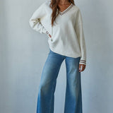 Deep V-Neck Cotton Knit Sweater