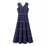 V-Neck Tassel Panels Maxi Dress