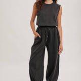 Drawstring Waist Sleeveless Jumpsuit