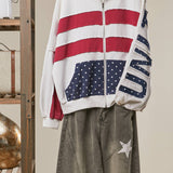 United States Patch work Oversized Zip Hoodie