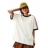 Women's Retro Side 3-Stripes Contrast Loose Fit T-Shirt
