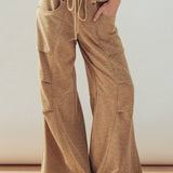 Drawstring Waist Seam Detail Wide-Leg Pants