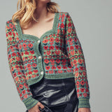 Vintage Floral Jacquard Knit Cardigan