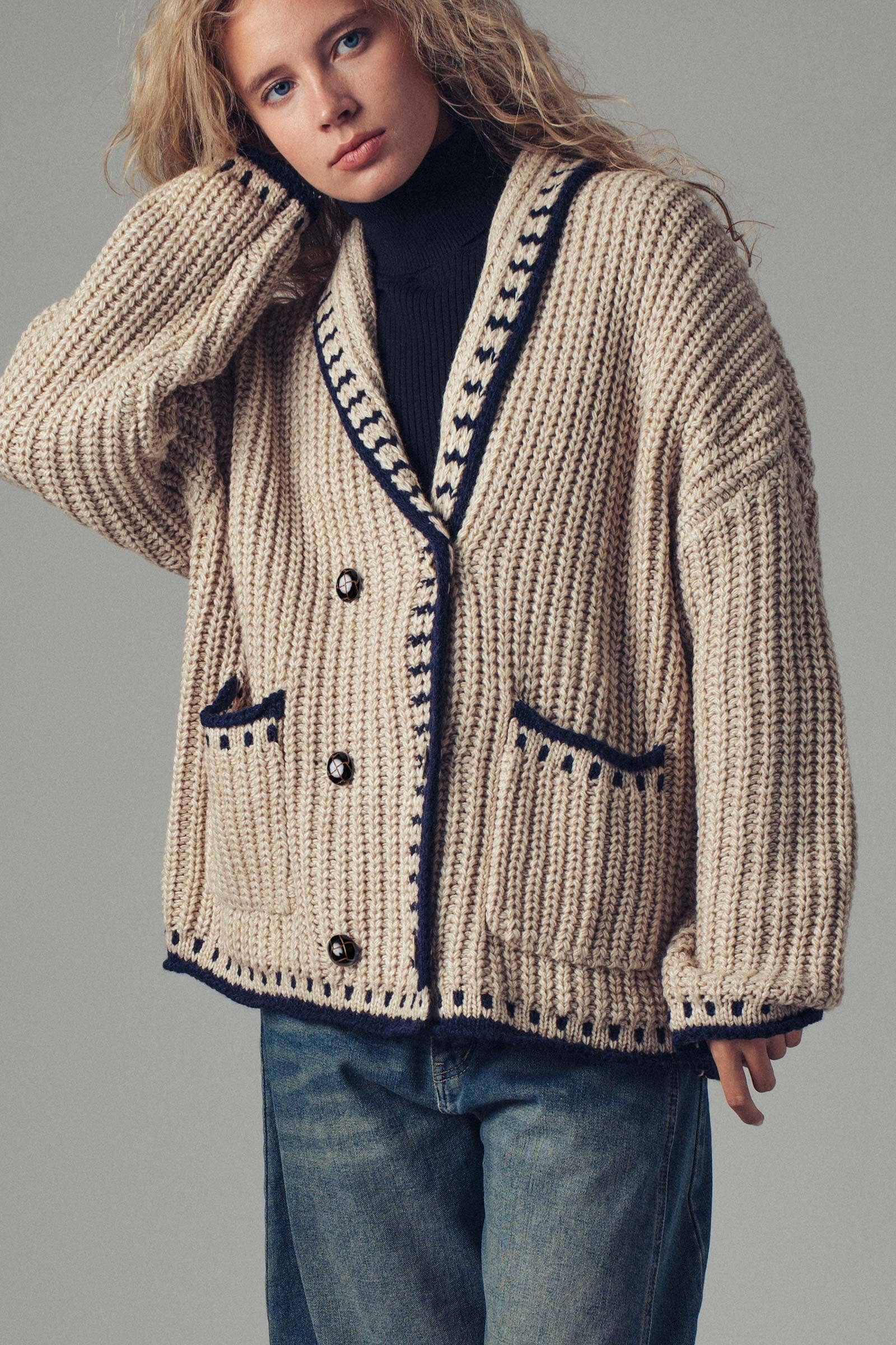 Chunky Knit Oversized Contrast Cardigan