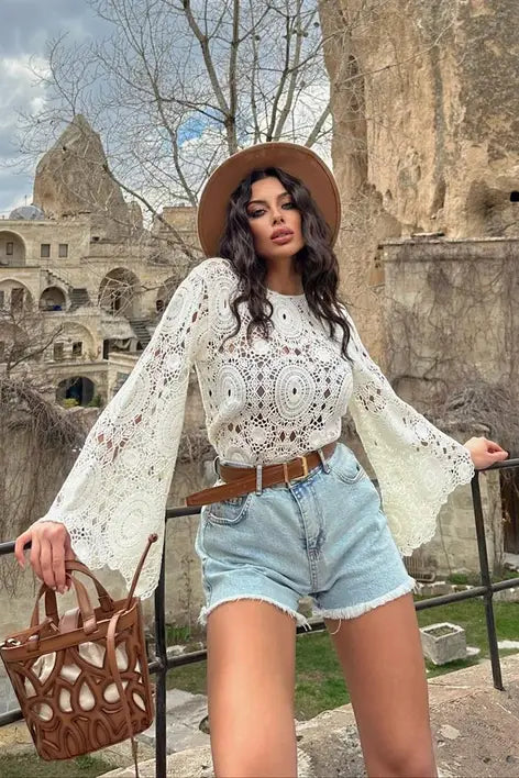 Cream Bell Lace Blouse