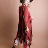 Open Work Frayed Border Bohemian Ruana