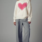 Heart Appliqué Knit Sweater