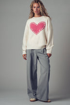 Heart Appliqué Knit Sweater