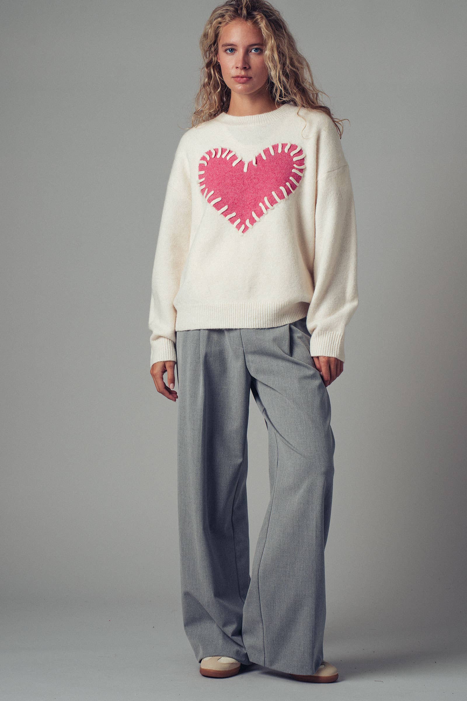 Heart Appliqué Knit Sweater