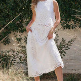 SLEEVELESS LACE TOP AND SKIRT SET WITH SCALLOPED HEM