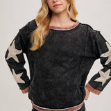 Star Sleeved Washed Knit Pullover
