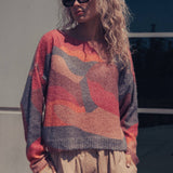 Abstract Pattern Boxy Fuzzy Knit Sweater