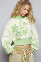 Mock Neck Lime & Cream Cropped Sweater