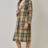 61594 Brushed Plaid Long Coat