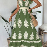 Western Boho Ethnic V-Neck Ruffle Hem Dress