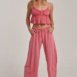 MINERAL WASHED GAUZE CAMI TOP AND BARREL PANTS CASUAL SET