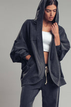 Washed Waffle Knit Hooded Cardigan