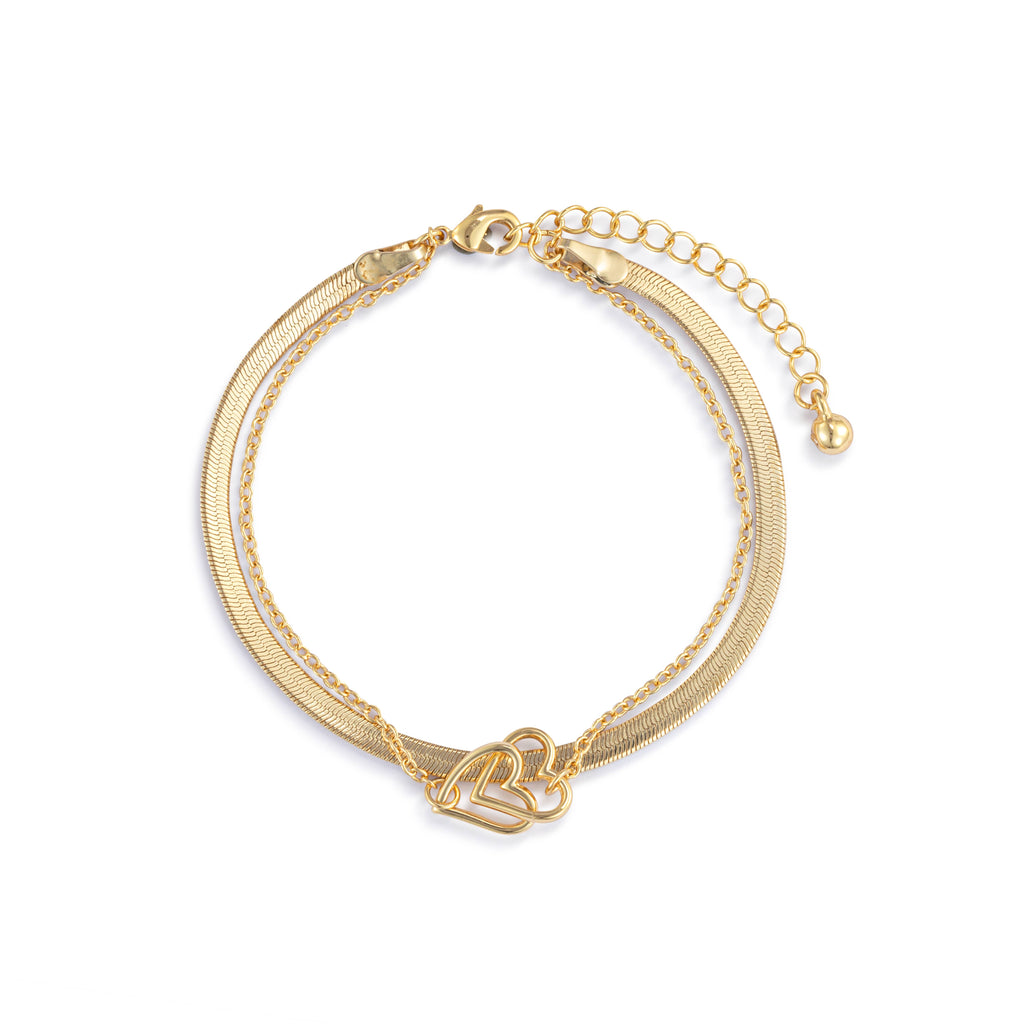 Layered Heart Bracelet - Gold