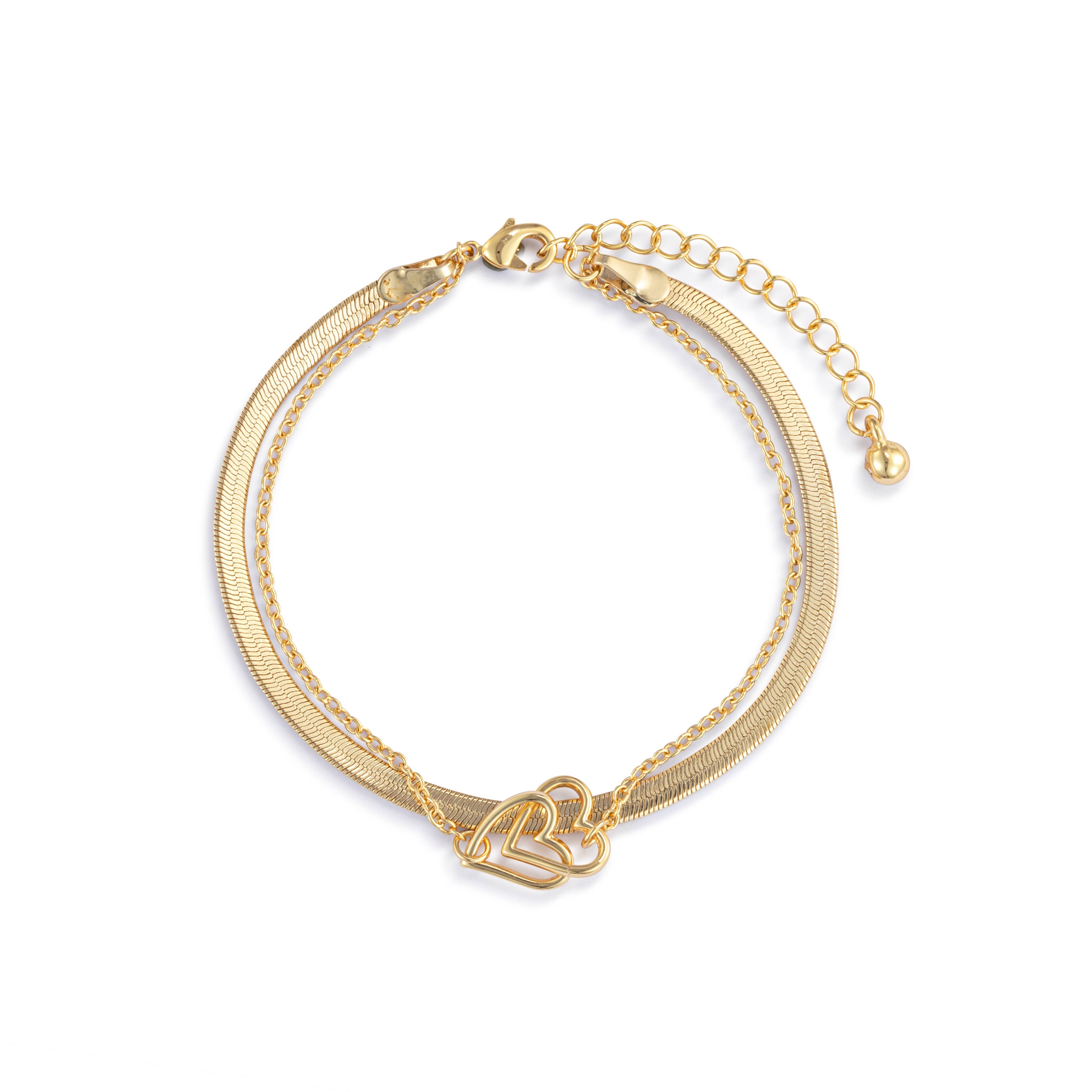 Layered Heart Bracelet - Gold