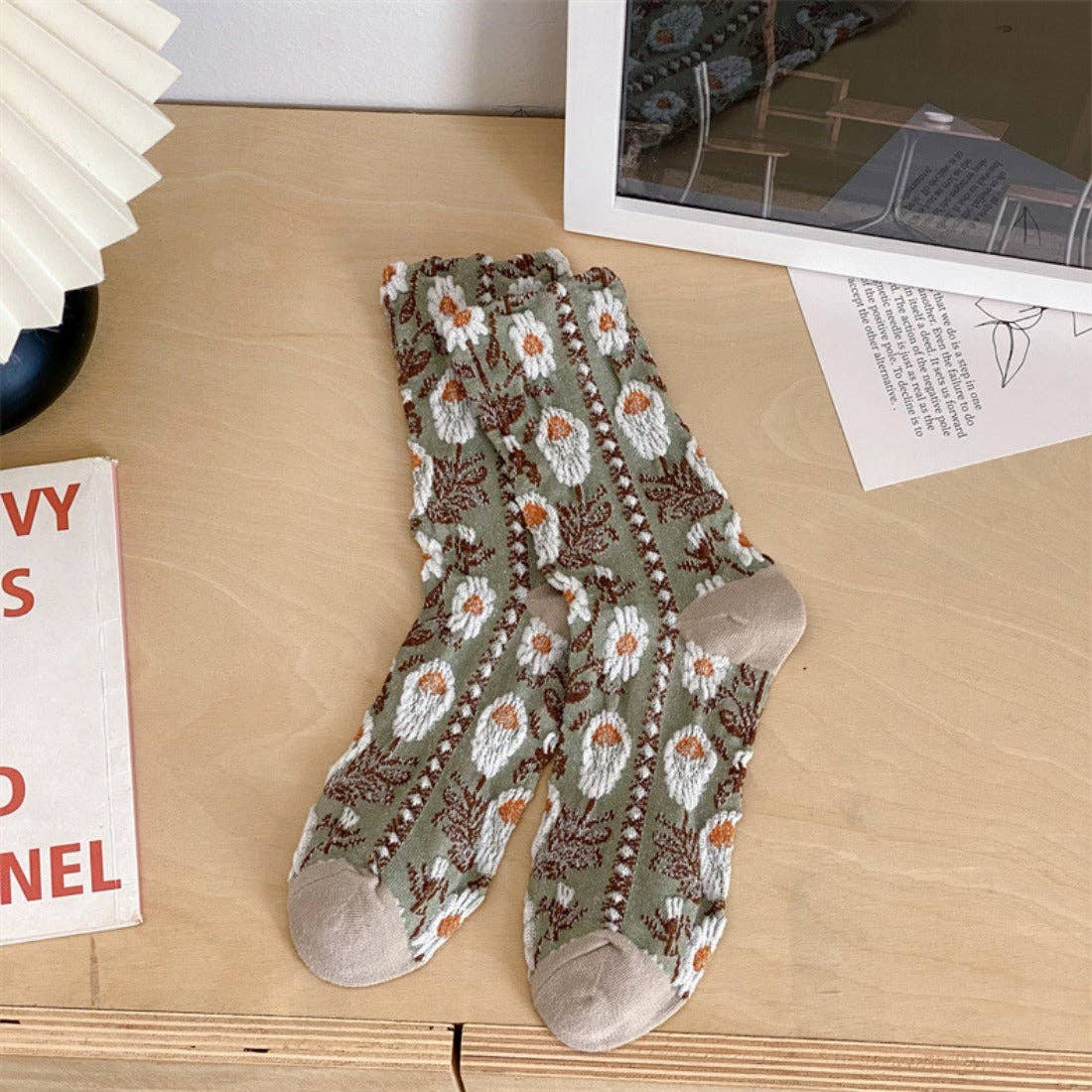 Vintage Embossed Floral Socks