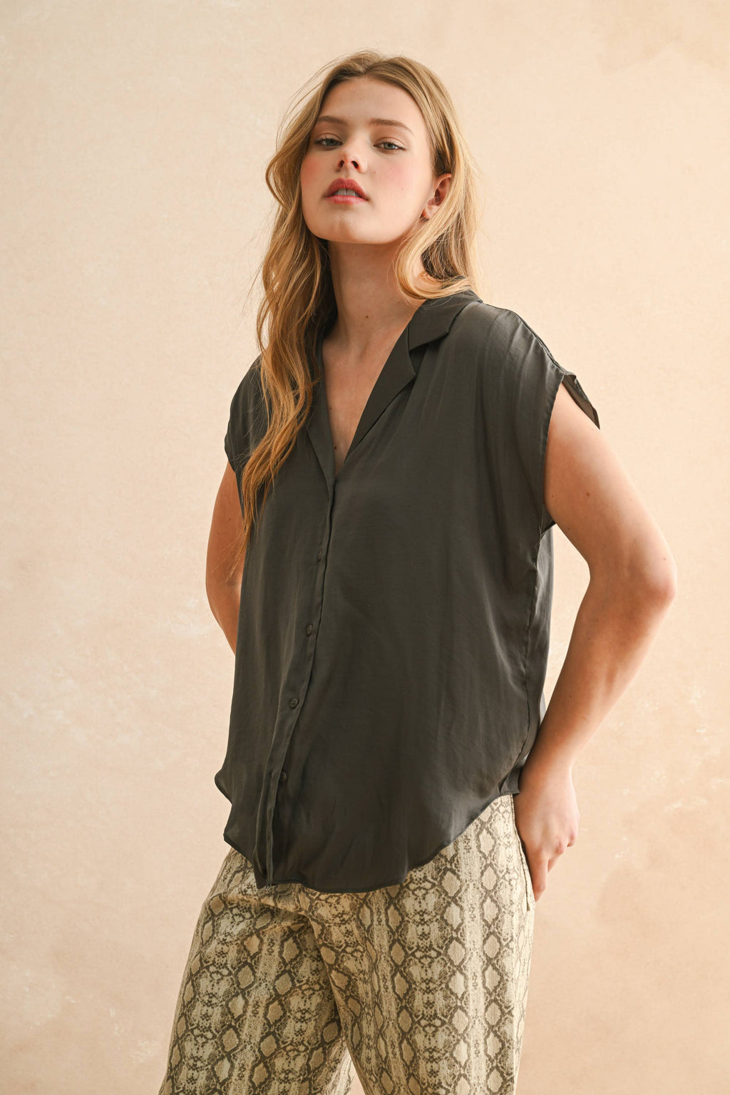 Button Down Rolled Sleeve Shirt