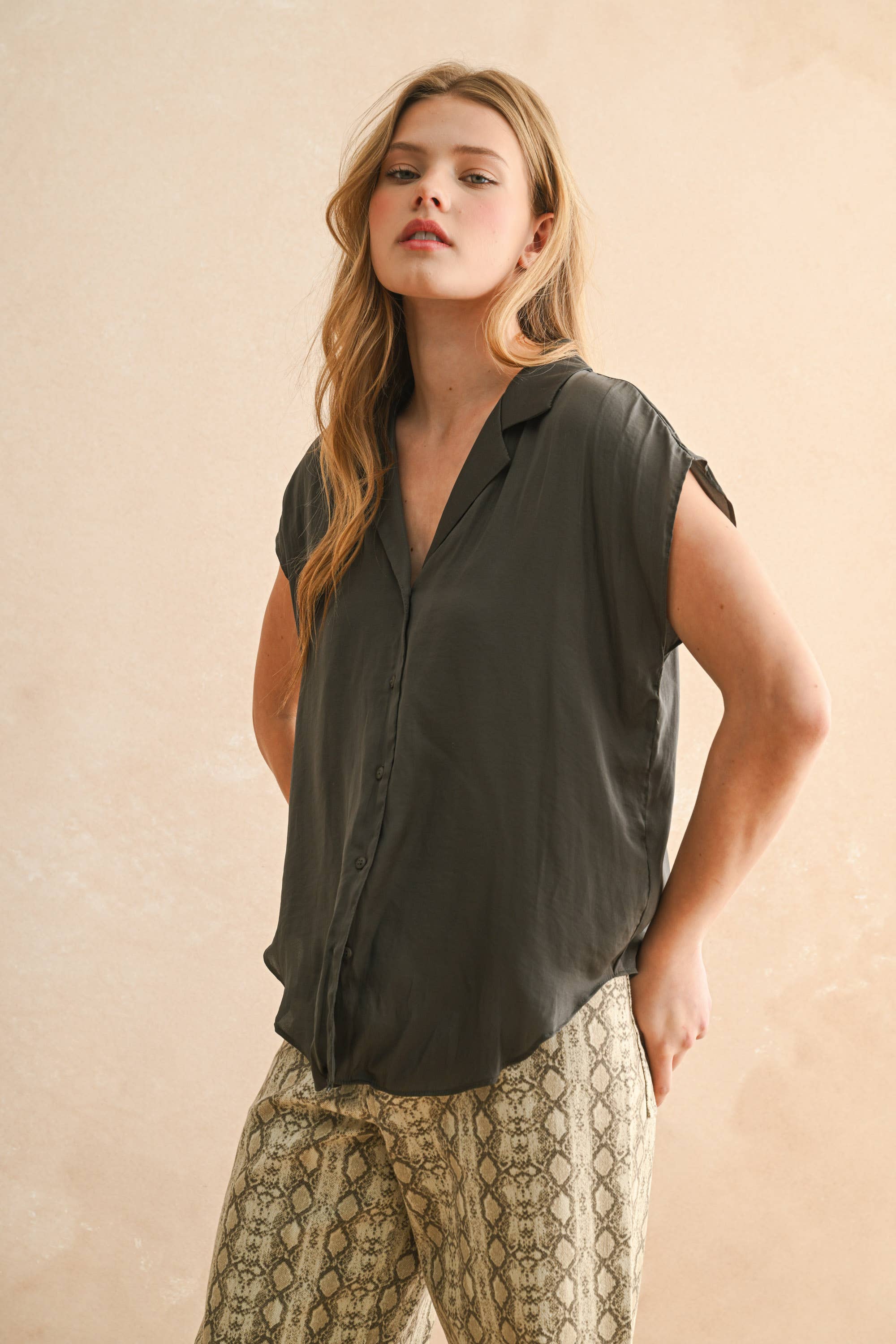 Button Down Rolled Sleeve Shirt